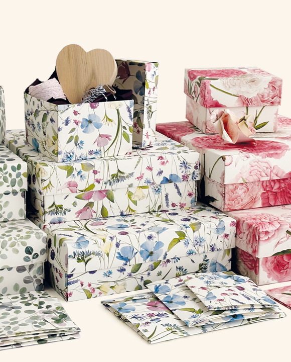 Set mit 3 Geschenkboxen mit Deckel - Composizione floreale di primavera