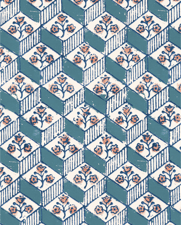 Papel "Remondini Rombi azzurro-rosa"