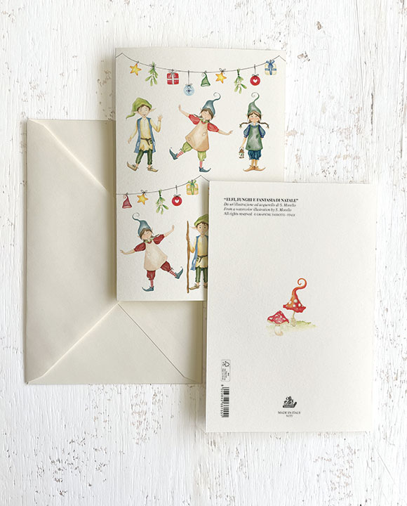 Card "Elfi, funghi e fantasia di Natale"
