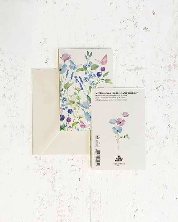 Tarjeta "Composizione floreale di primavera azzurro/rosa"