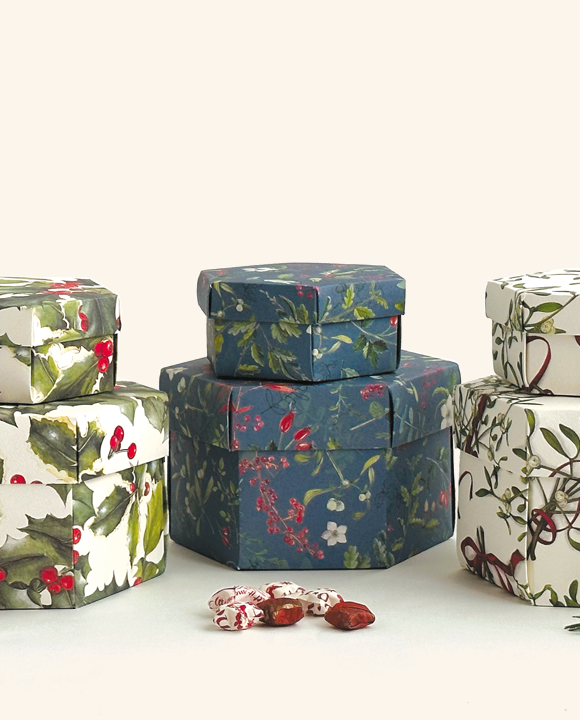 Set 2 hexagon gift boxes with lid - Flora a Natale