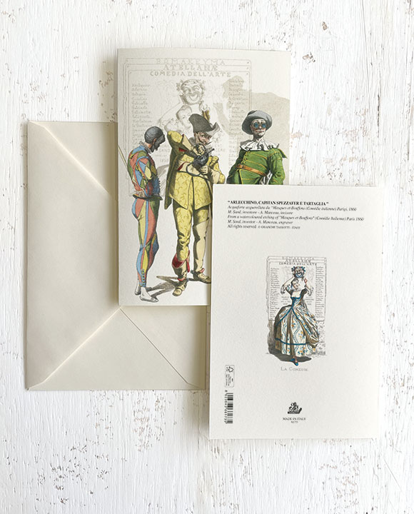 Card "Arlecchino, capitan spezzafer e tartaglia"