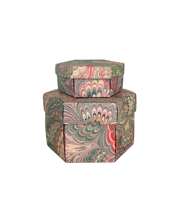 Set 2 hexagon gift boxes with lid - Pavonata